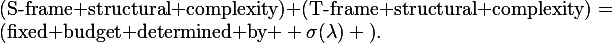 
\text{(S-frame structural complexity)}
+
\text{(T-frame structural complexity)}
=
\text{(fixed budget determined by } \sigma(\lambda) \text{)}.
